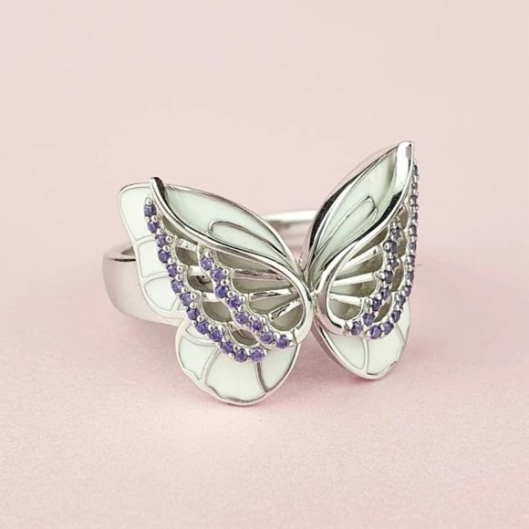 🔥Sweet White Butterfly Anillos Silver Plated Ring for Women UNVN12339 - Picture 6 of 6
